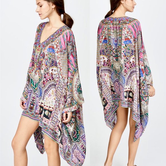 Camilla Crystal Embellished Silk Kalbelia Kaftan - Picture 3 of 8